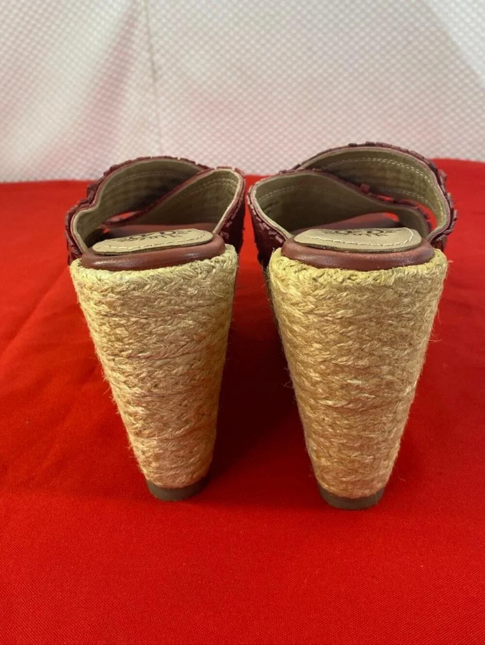 Vintage Foundry Co Lorie Red Woven Leather Platform Wedge Sandal 8.5